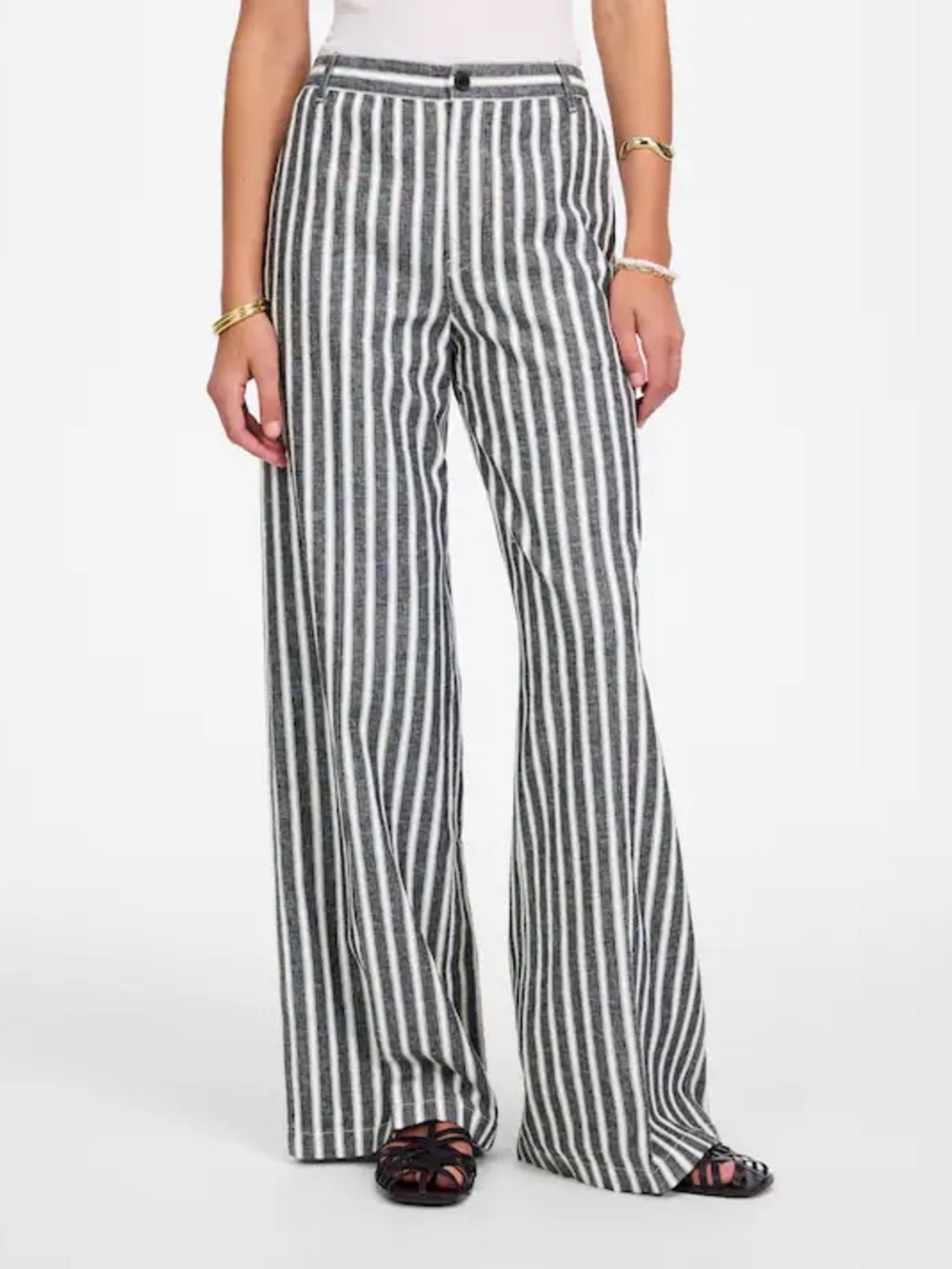 Madewell Gray and White Vertical-Stripe Wide Leg Pants